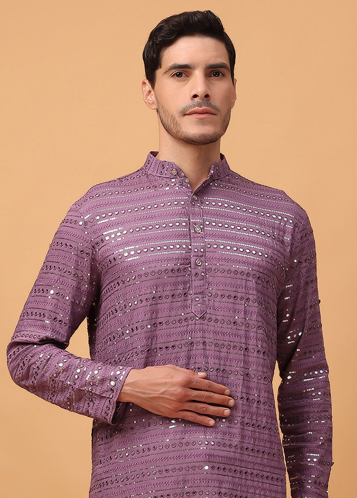 Purple Viscose Embroidered Kurta Clearance Original