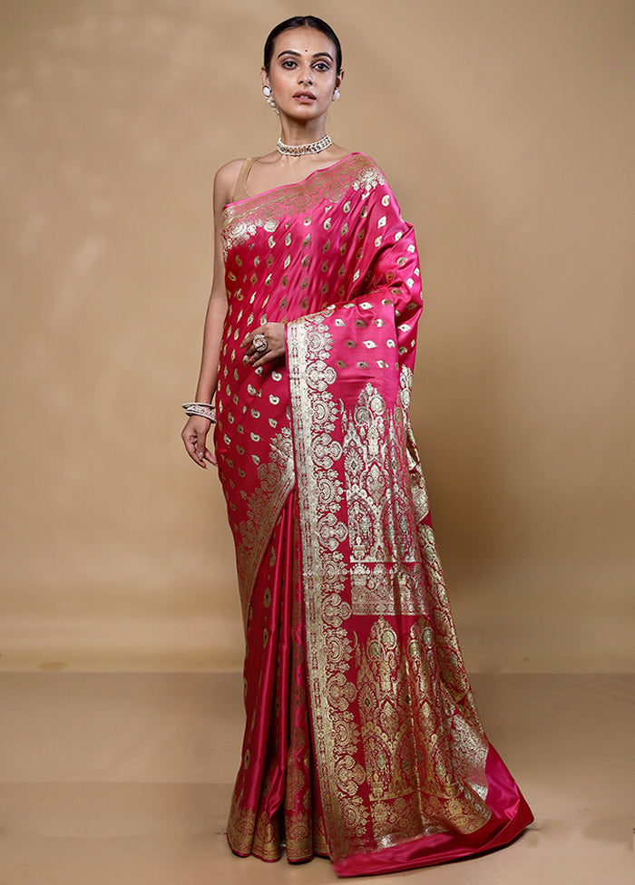 Pink Banarasi Silk Saree With Blouse Piece Cheap With Mastercard