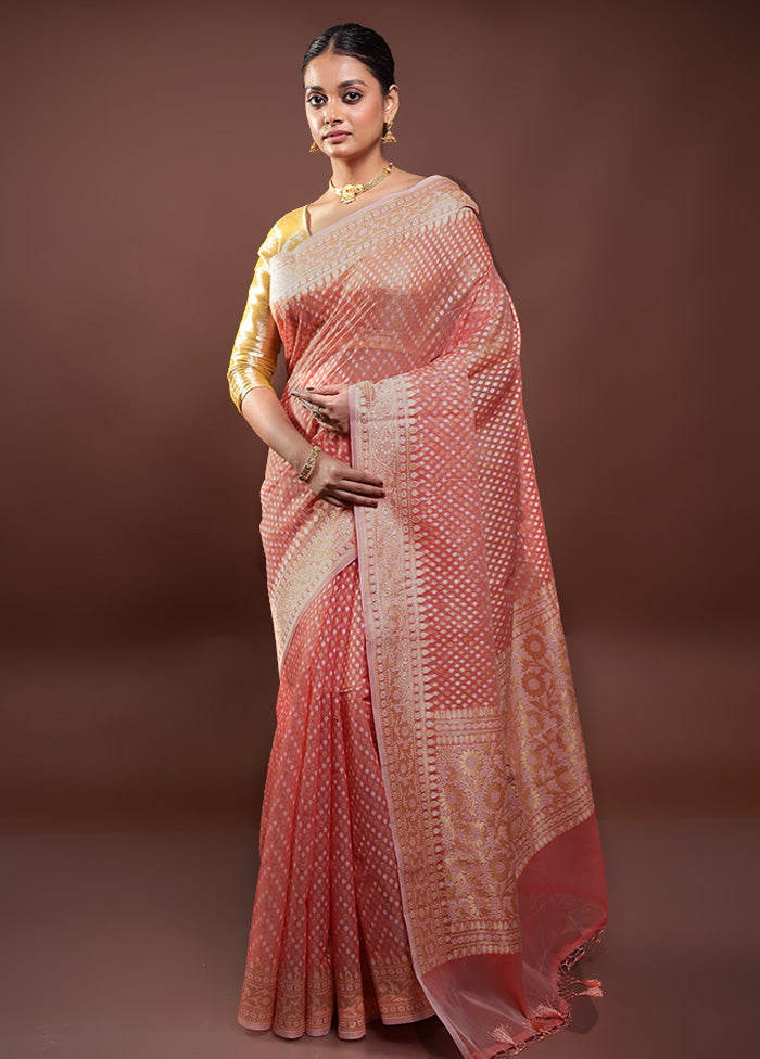 Pink Kora Silk Saree With Blouse Piece Clearance Low Shipping