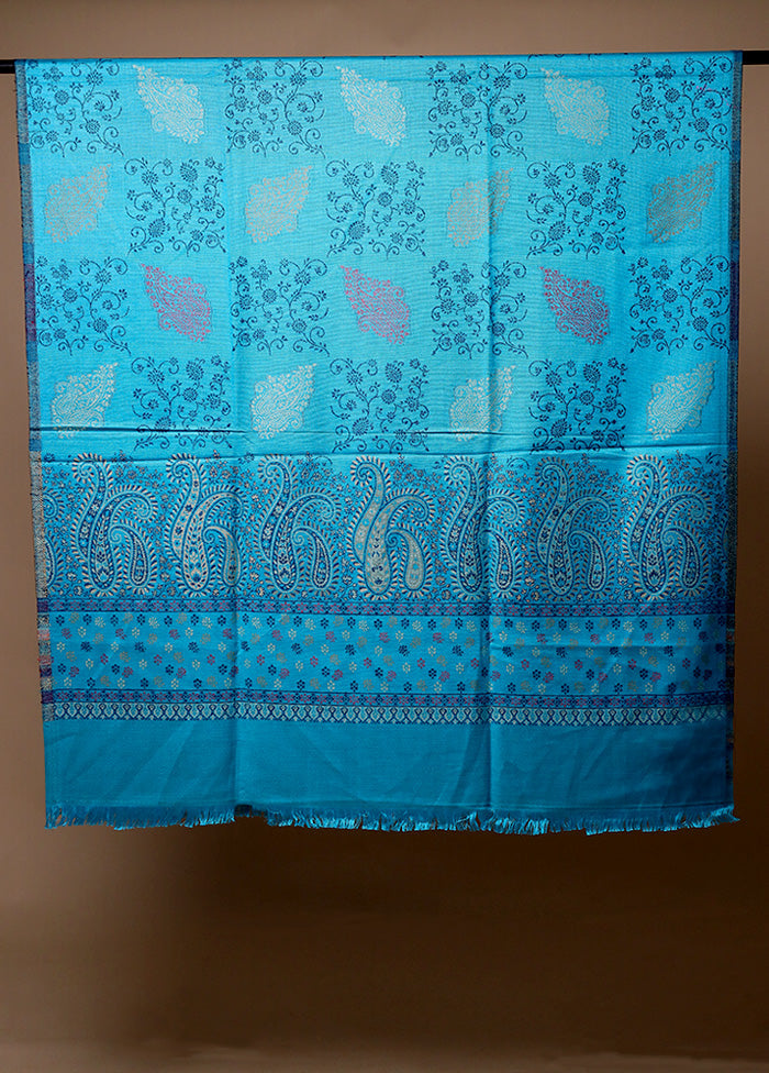 Blue Butta Work With Zari Woven Border Shawl Free Shipping Shop Offer