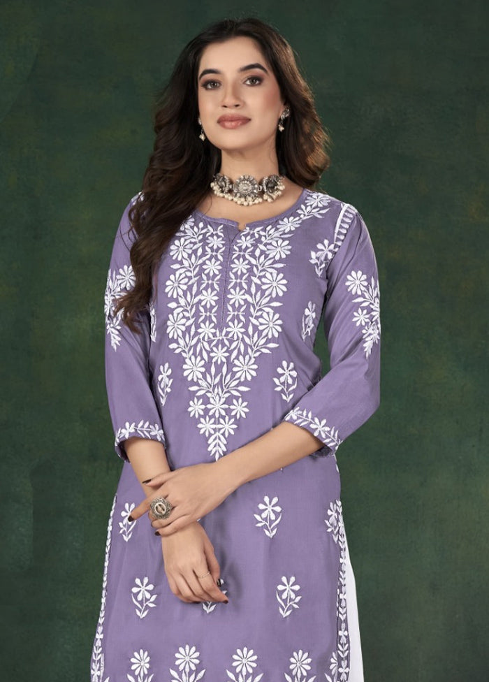 2 Pc Lavender Readymade Silk Kurti Set Sale Manchester Great Sale