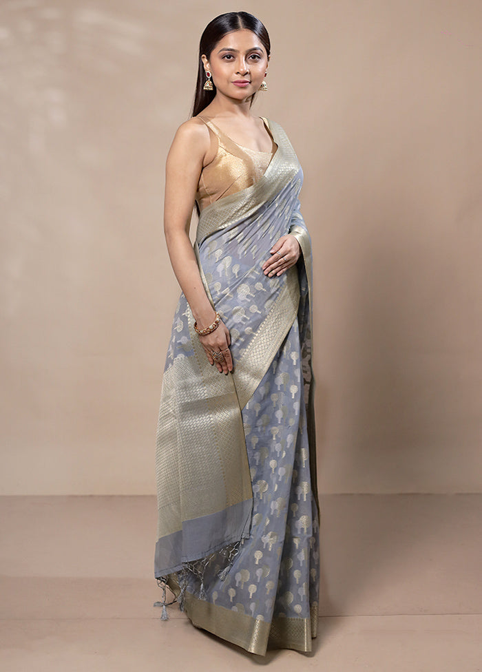 Grey Kora Silk Saree With Blouse Piece Deals