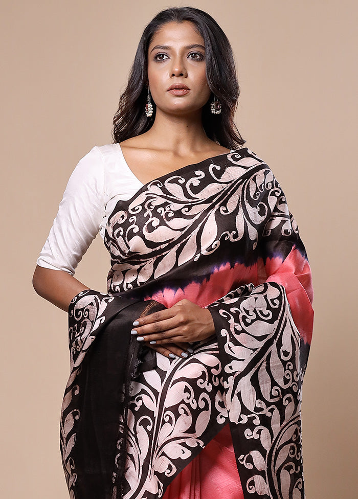 Pink Printed Pure Silk Saree Without Blouse Piece From China Sale Online