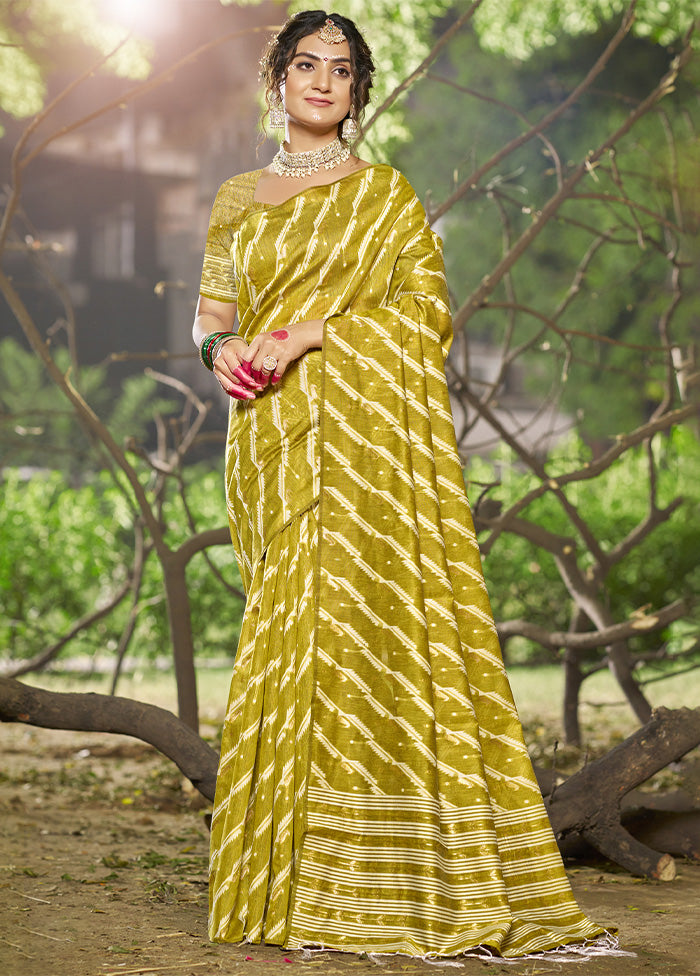 Olive Green Cotton Saree With Blouse Piece Supply Online