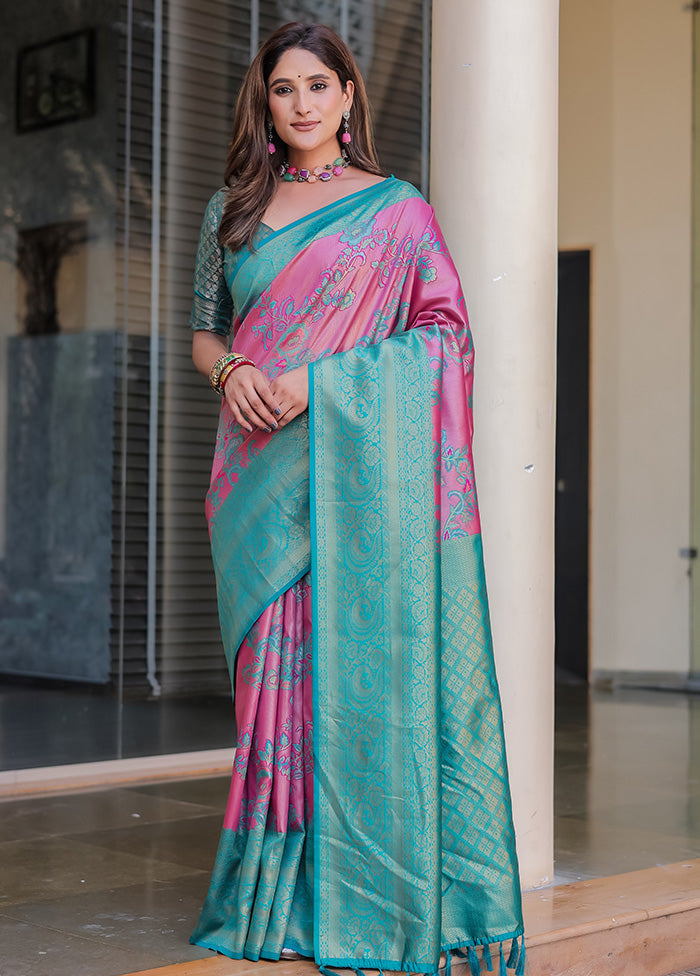 Pink Spun Silk Saree With Blouse Piece For Sale Online