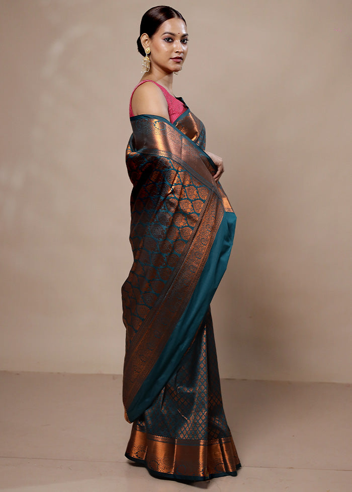 Blue Kanjivaram Silk Saree With Blouse Piece Buy Cheap Free Shipping