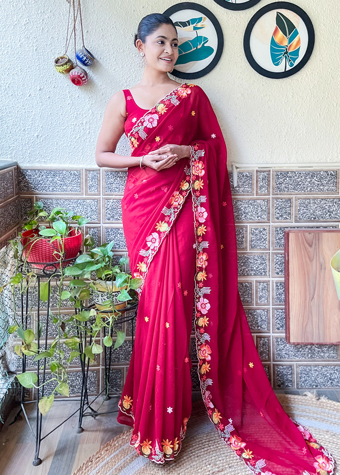 Maroon Georgette Saree With Blouse Piece Cheap Sale Cheap