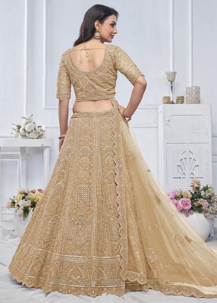 3 Pc Golden Net Semi Stitched Lehenga Set Free Shipping Supply