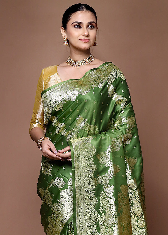 Green Banarasi Silk Saree With Blouse Piece For Nice Cheap Price