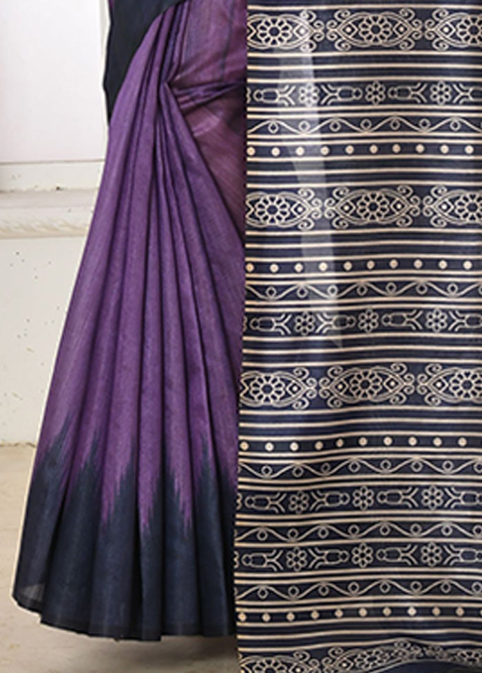 Purple Tussar Silk Saree With Blouse Piece Clearance In China