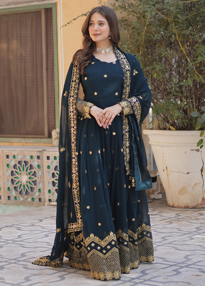 Blue Readymade Georgette Dupatta Indian Dress Pick A Best Sale Online