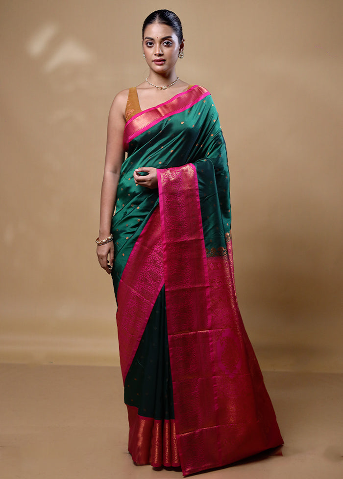 Green Kanjivaram Silk Saree With Blouse Piece Free Shipping Online