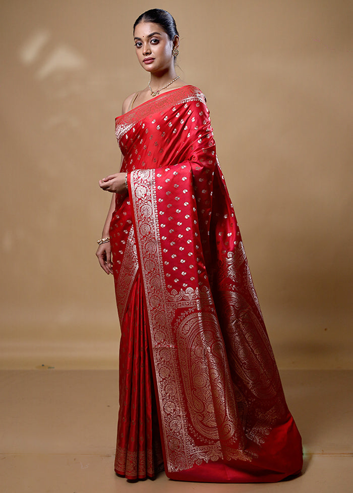 Rust Banarasi Silk Saree With Blouse Piece Reliable