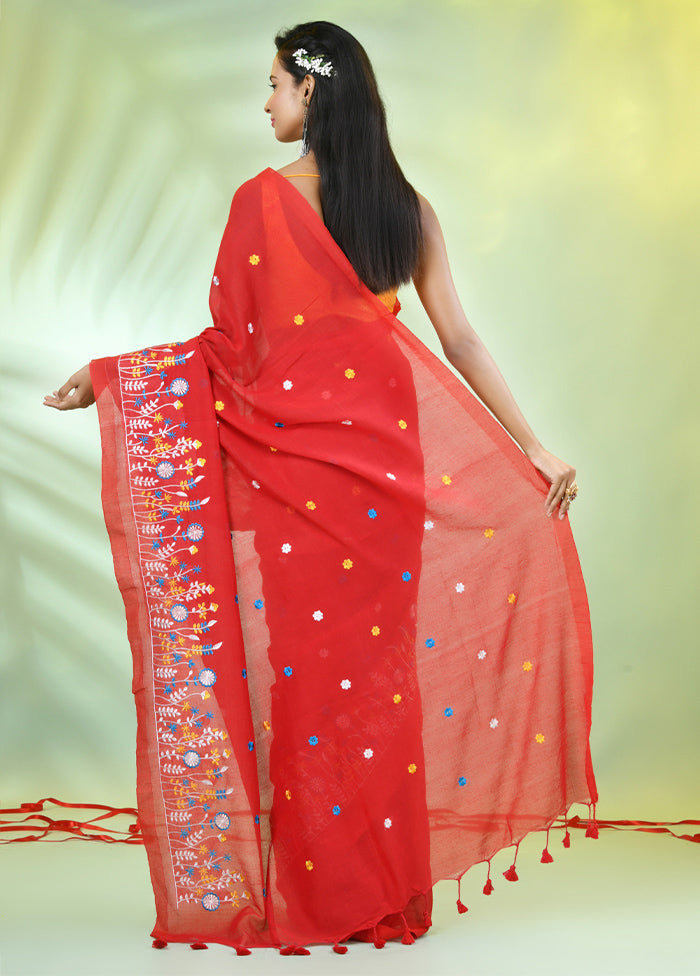 Red Cotton Saree With Blouse Piece Buy Cheap With Paypal