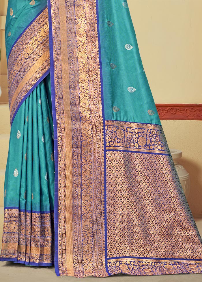 Sky Blue Dupion Silk Saree With Blouse Piece Outlet Fashion Style