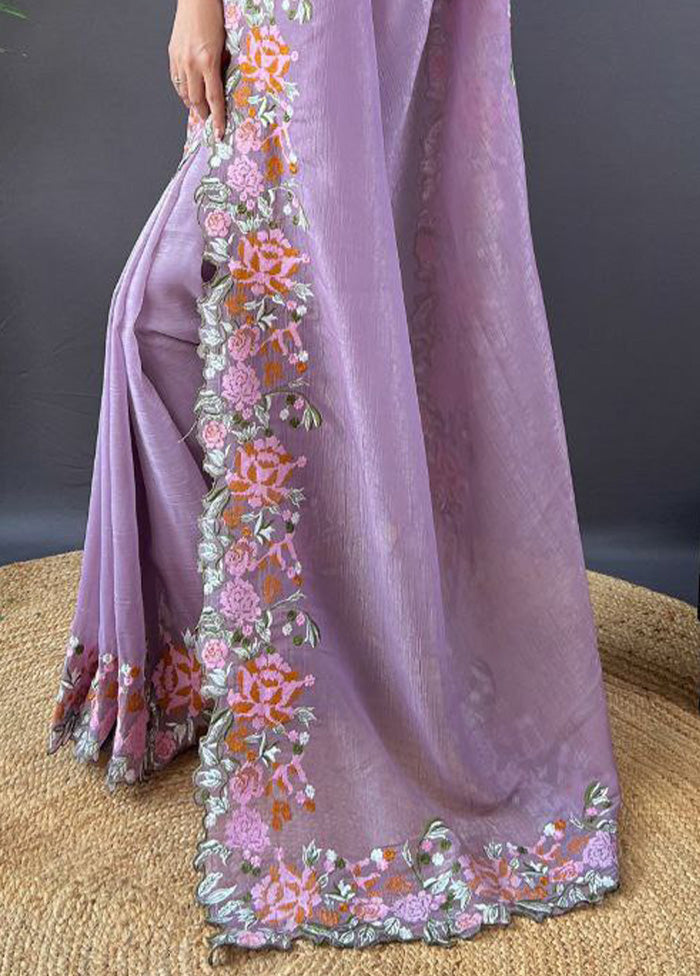 Lavender Spun Silk Saree With Blouse Piece Get Authentic For Sale