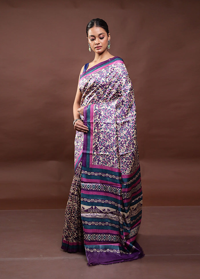 Multicolor Handloom Tussar Pure Silk Saree With Blouse Piece Online Online Outlet Sale