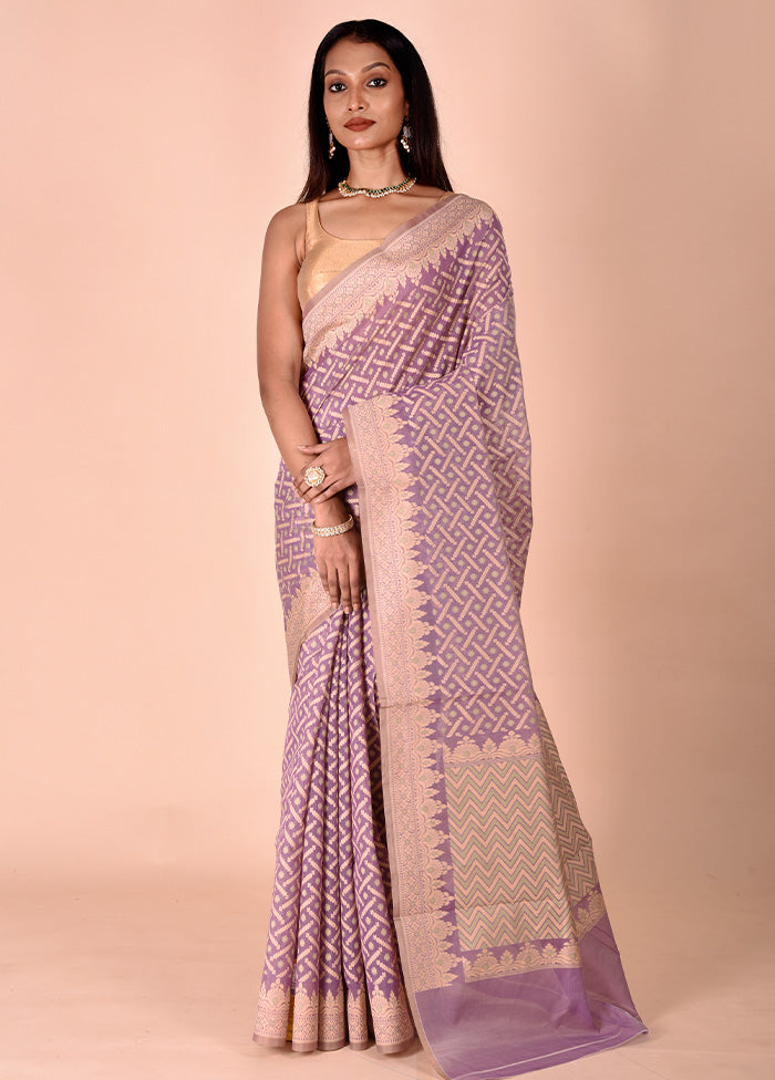 Purple Kora Silk Saree With Blouse Piece Clearance Latest