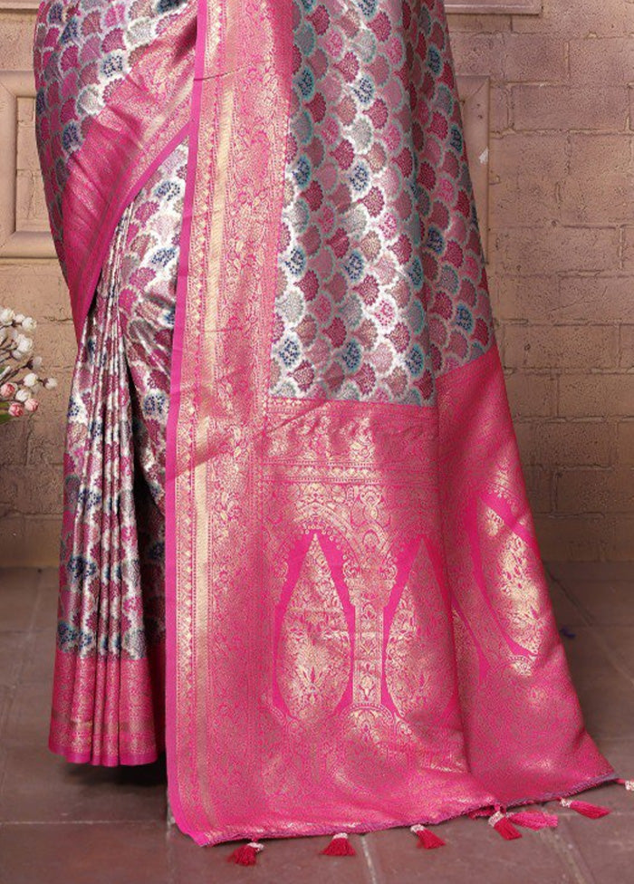 Pink Banarasi Silk Saree With Blouse Piece 2025 Cheap Online