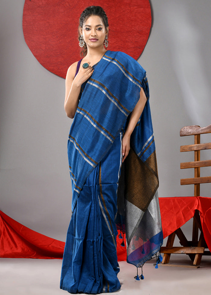 Blue Cotton Saree With Blouse Piece Footlocker Pictures Online