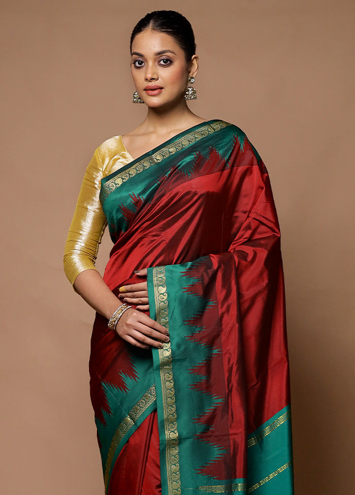 Maroon Kanjivaram Silk Saree With Blouse Piece Clearance 2025 New