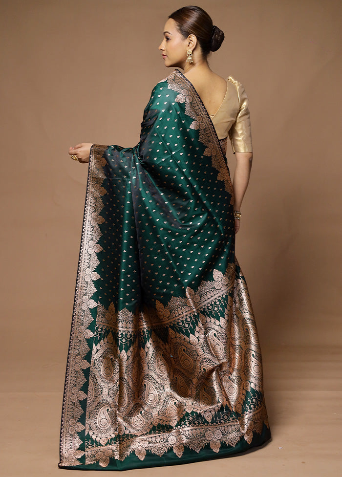 Green Banarasi Silk Saree With Blouse Piece Original Cheap Pice