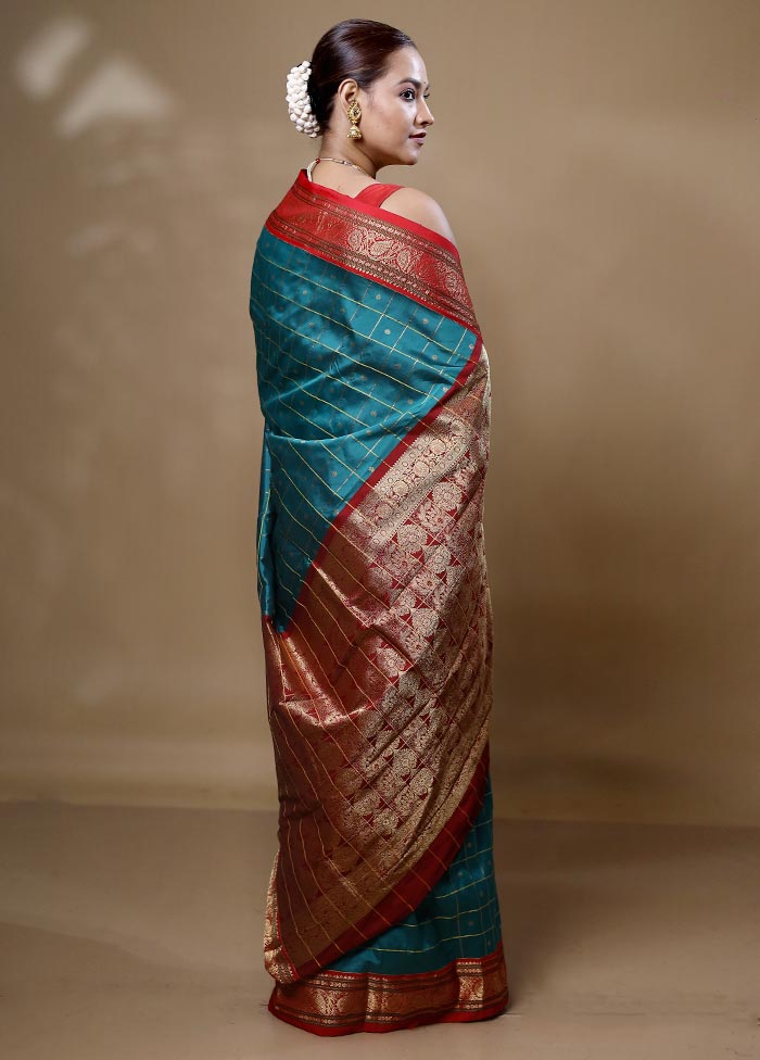 Blue Kanjivaram Silk Saree With Blouse Piece Cheap Free Shipping