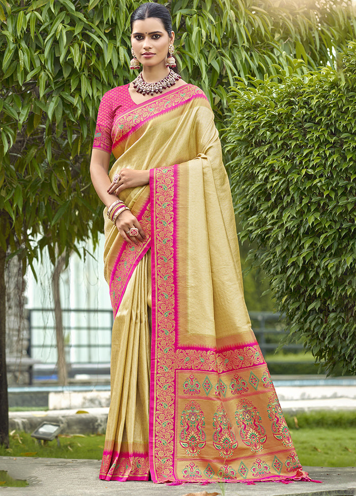 Beige Dupion Silk Saree With Blouse Piece Free Shipping Big Discount