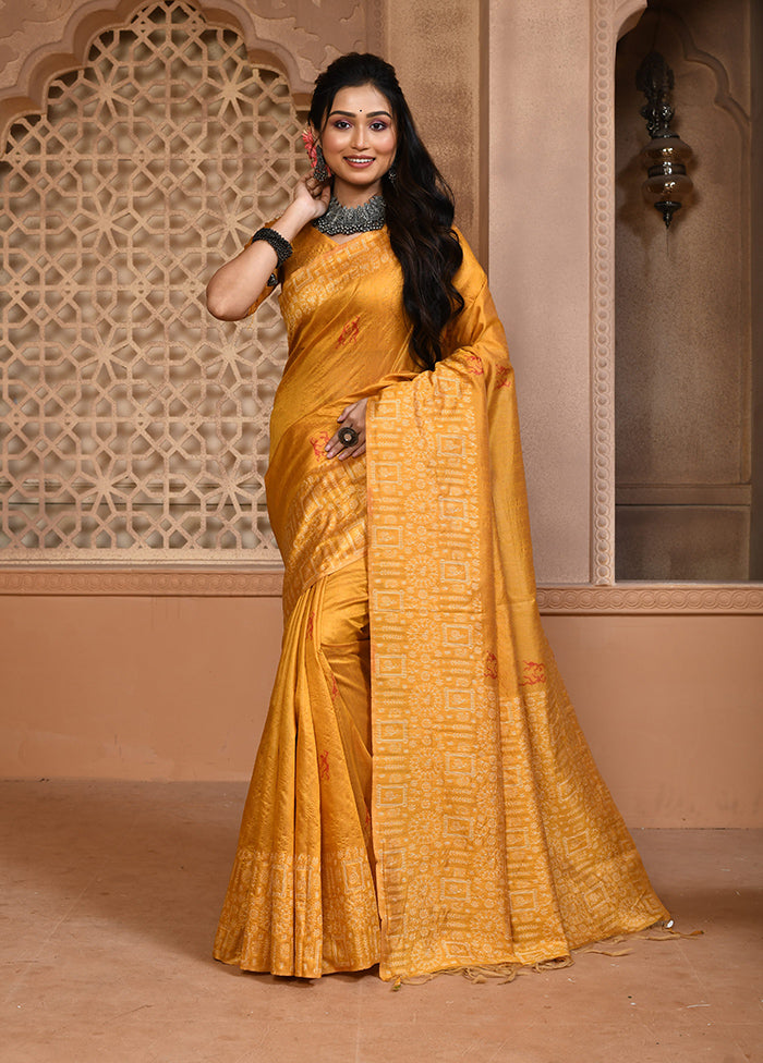 Mustard Spun Silk Saree With Blouse Piece Outlet Ebay