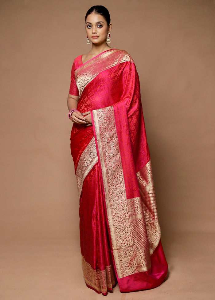 Pink Handloom Tanchoi Pure Silk Saree With Blouse Piece View For Sale