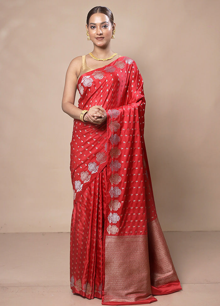 Red Katan Silk Saree With Blouse Piece Discount Cost