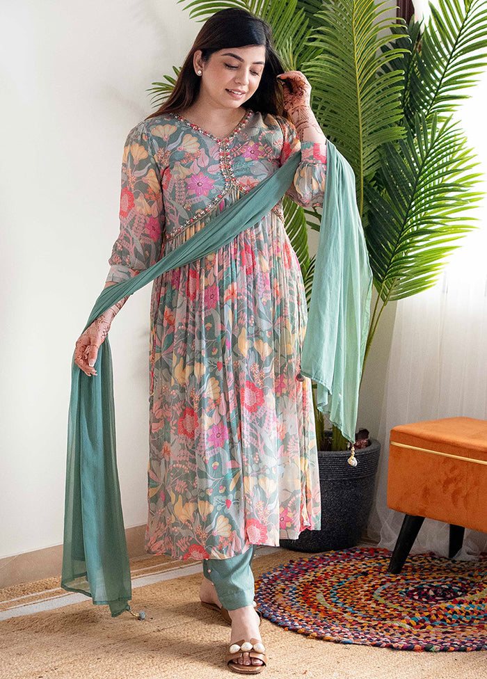 3 Pc Pista Green Readymade Silk Suit Set Outlet Locations