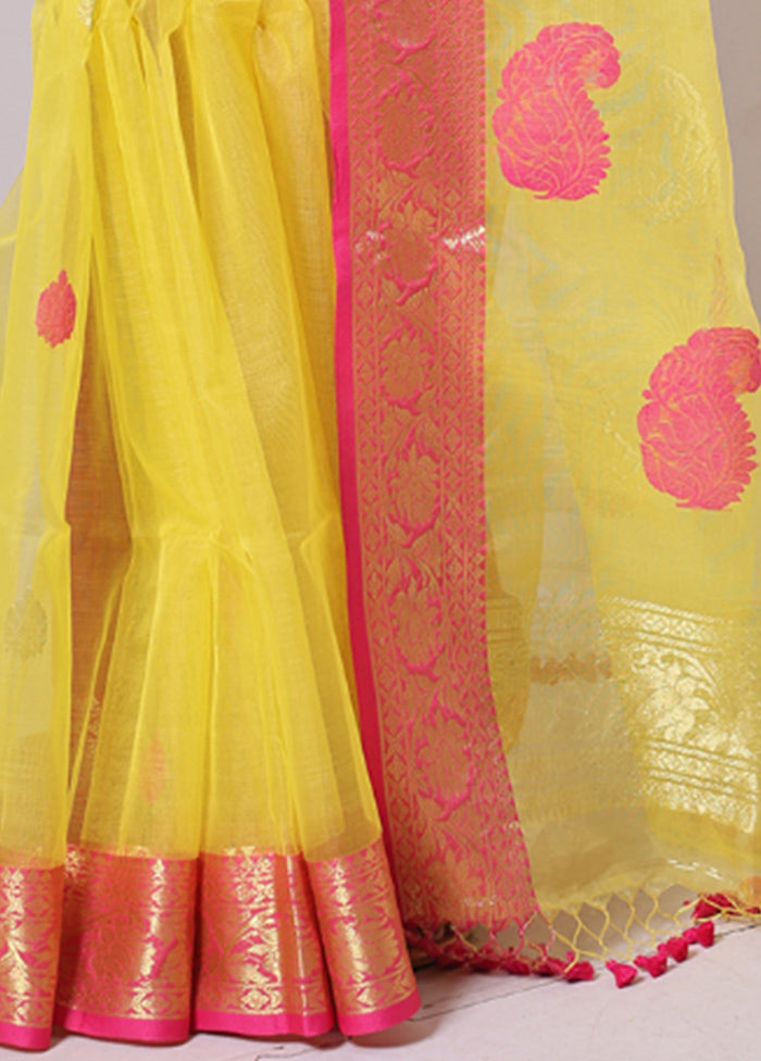 Yellow Spun Silk Saree With Blouse Piece Official For Sale