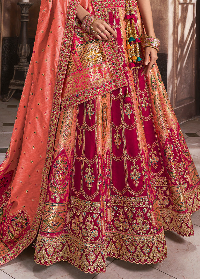 3 Pc Red Silk Semi Stitched Lehenga Set Free Shipping Supply