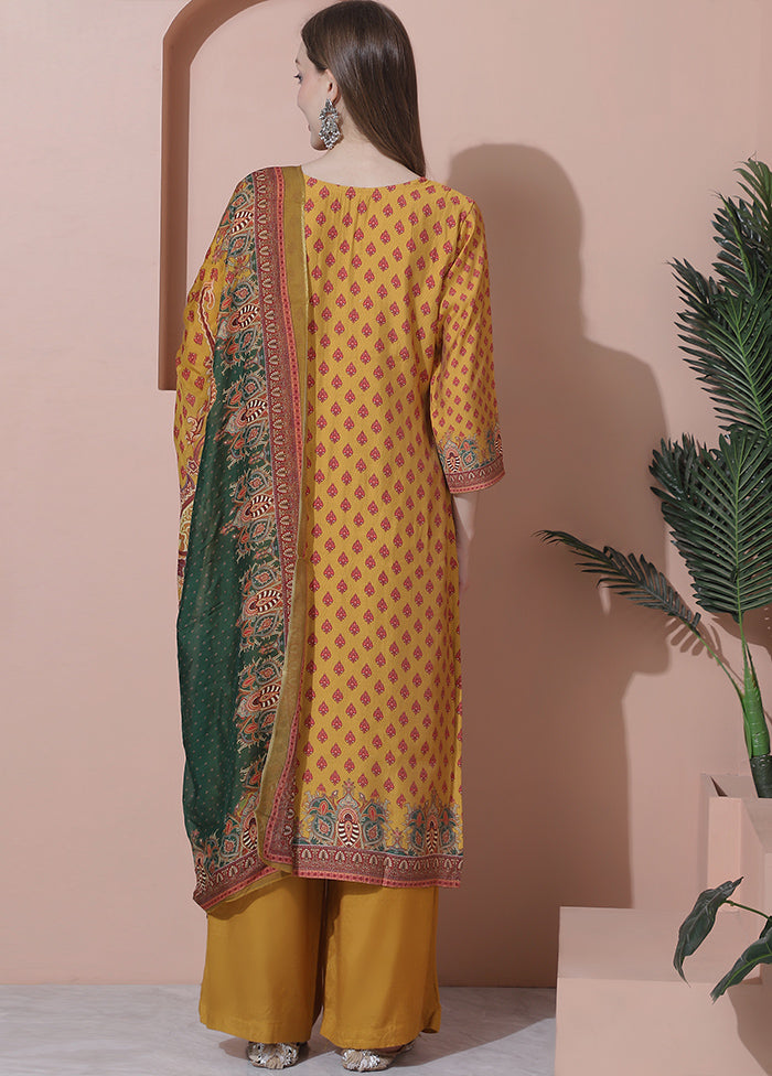 3 Pc Mustard Semi Stitched Silk Suit Set Outlet For You