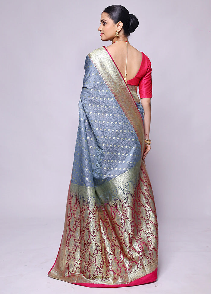 Grey Tanchoi Silk Saree With Blouse Piece Clearance Amazing Pice