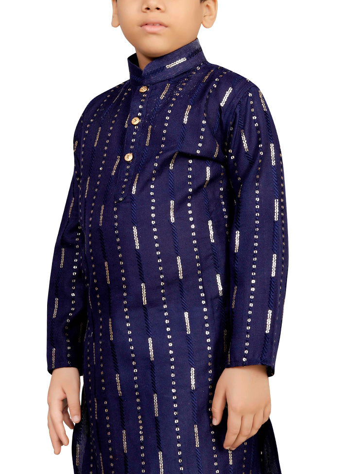 Navy Blue Cotton Silk Kurta Pajama Set For Cheap Cheap Online