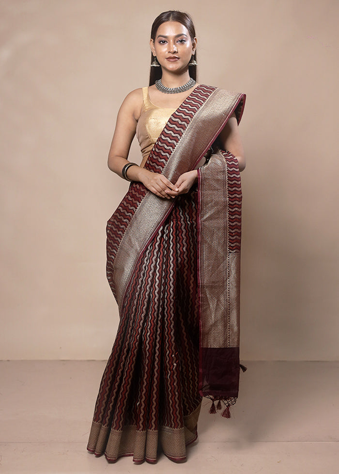 Maroon Kora Silk Saree With Blouse Piece In China Cheap Online