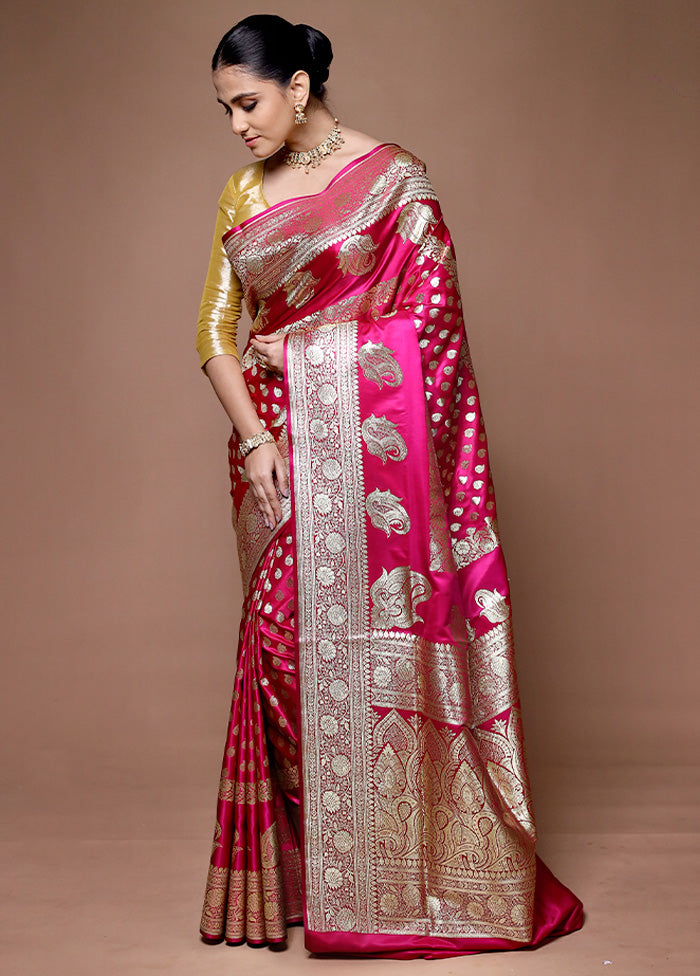 Pink Banarasi Silk Saree With Blouse Piece Footlocker Pictures