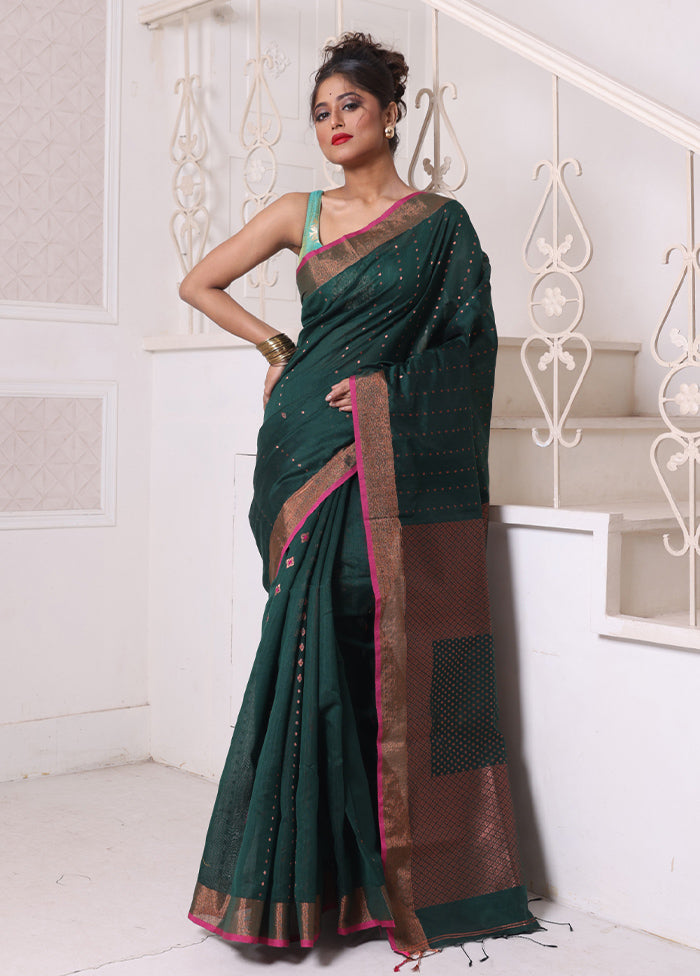 Green Pure Cotton Saree With Blouse Piece Outlet Popular