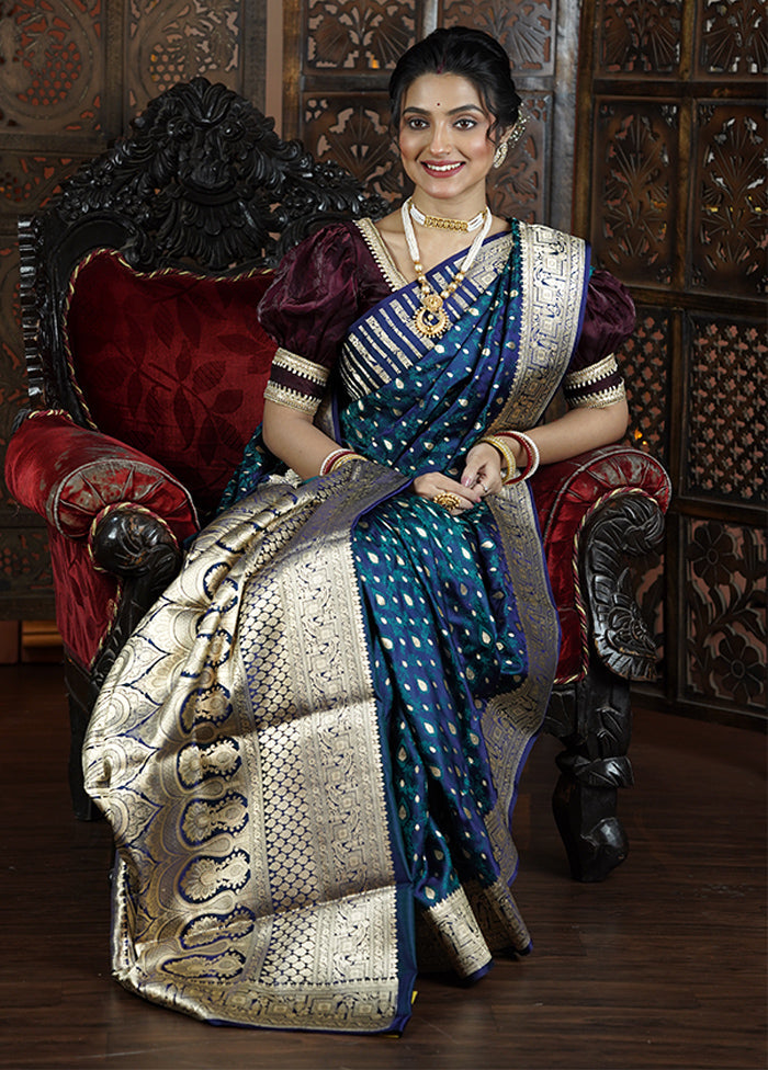 Blue Handloom Tanchoi Pure Silk Saree With Blouse Piece Shop For Cheap Pice