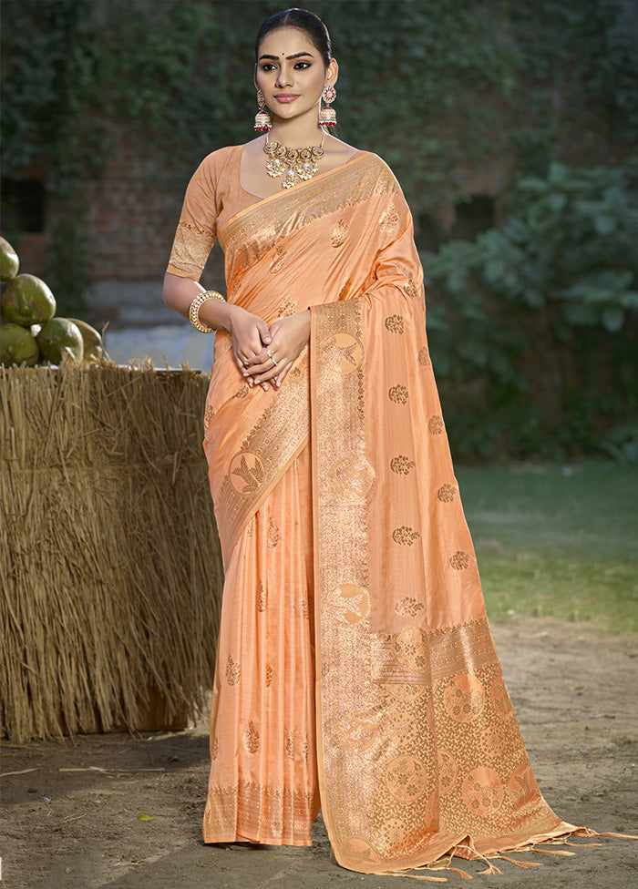 Orange Spun Silk Saree With Blouse Piece Limited Edition Cheap Pice