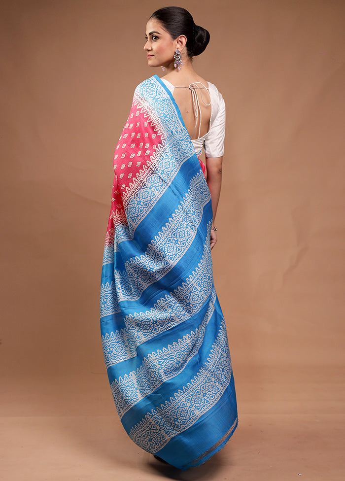 Pink Printed Pure Silk Saree Without Blouse Piece Sale Manchester Great Sale