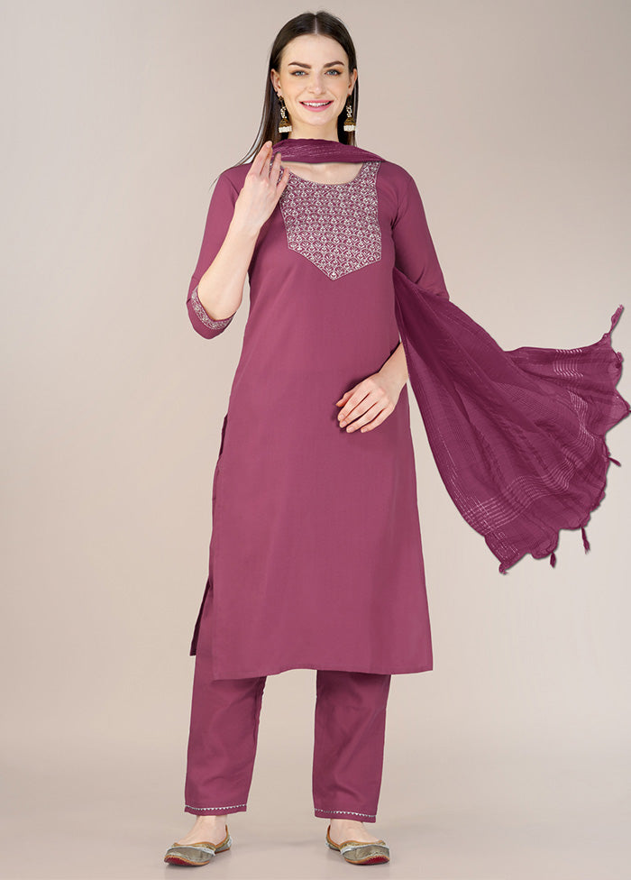 3 Pc Wine Readymade Cotton Suit Set Largest Supplier For Sale