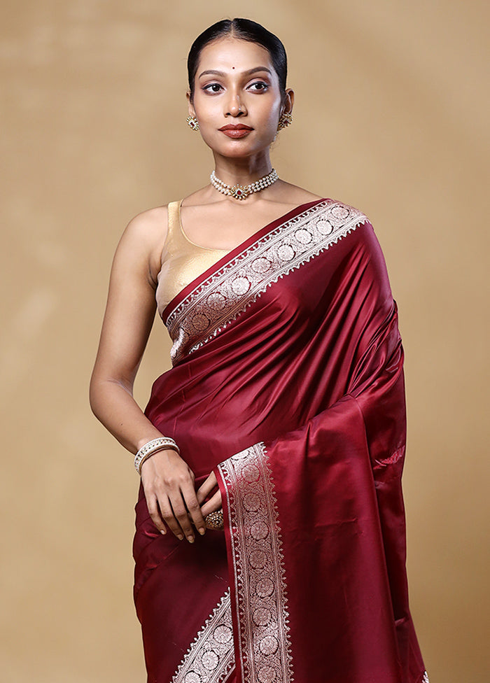 Maroon Katan Silk Saree With Blouse Piece Sale View