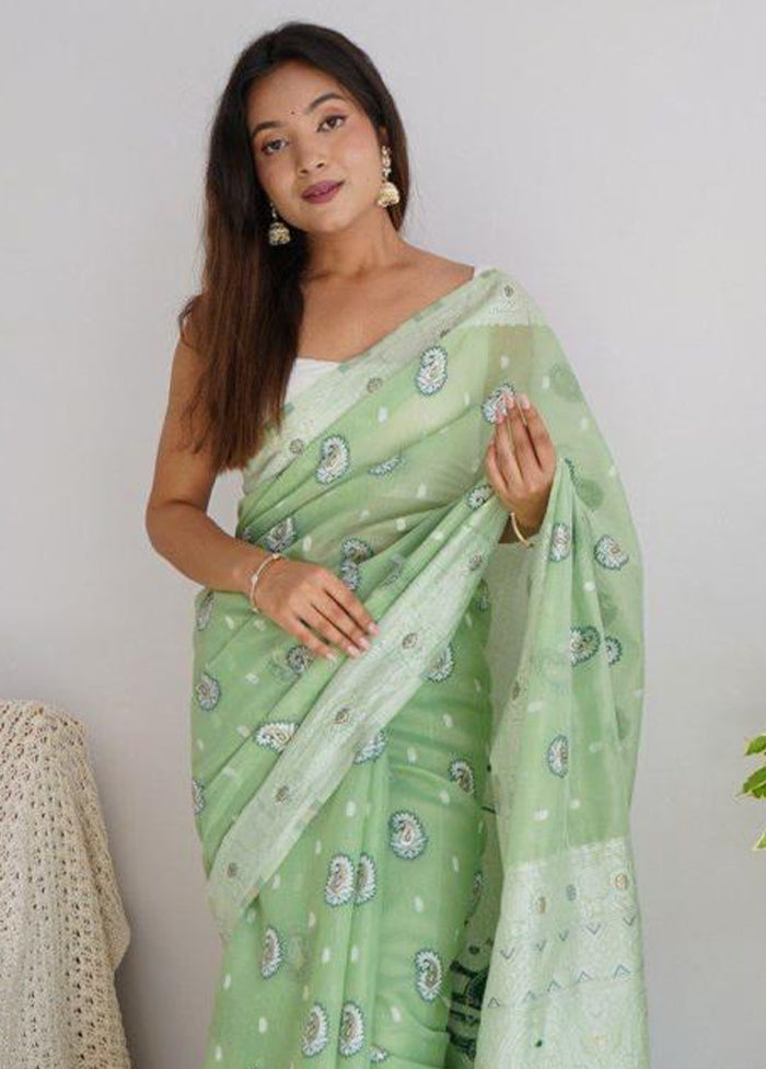 Pista Green Cotton Saree With Blouse Piece Wholesale Pice Cheap Pice