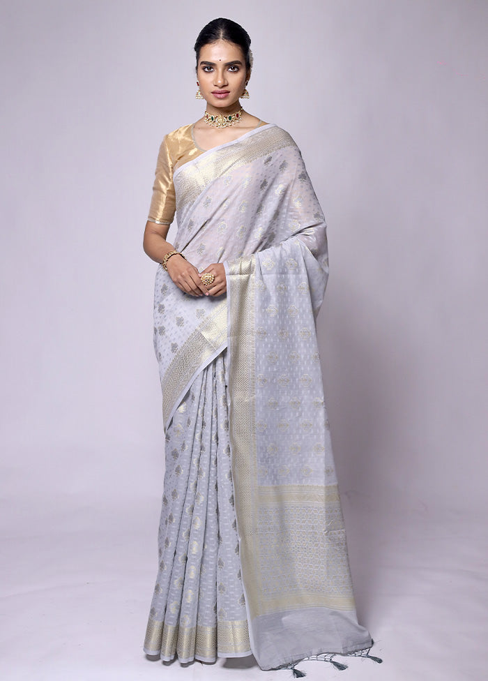 Grey Kora Silk Saree With Blouse Piece Cheap Best Pices