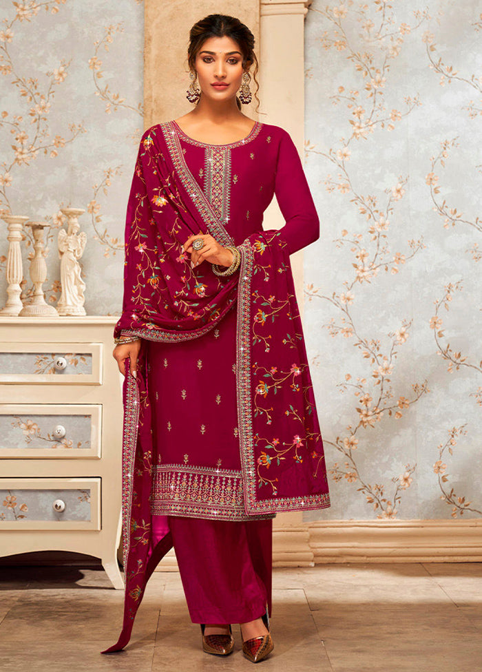 3 Pc Red Semi Stitched Georgette Suit Set Sale Affordable