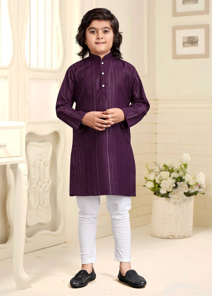 Purple Pure Cotton Kurta Pajama Set For Sale