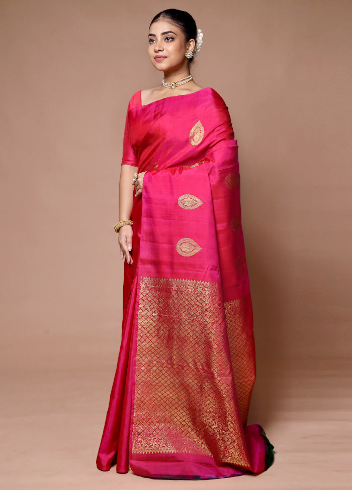 Pink Handloom Kanjivaram Pure Silk Saree With Blouse Piece Discount Order